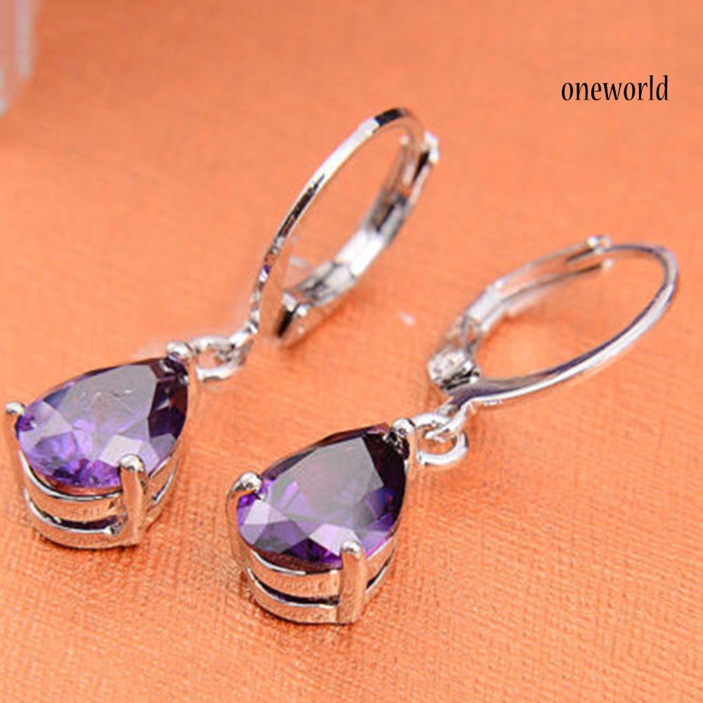 OW@ Women Teardrop Cubic Zirconia Dangle Hoop Earrings Wedding Party Jewelry Gift