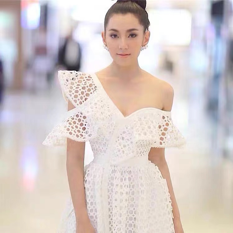 𝐑𝐄𝐀𝐃𝐘 𝐒𝐓𝐎𝐂𝐊 𝐒𝐀𝐅 - MOLITA white cotton lasercut midi dress sabrina woman premium / korean summer dres