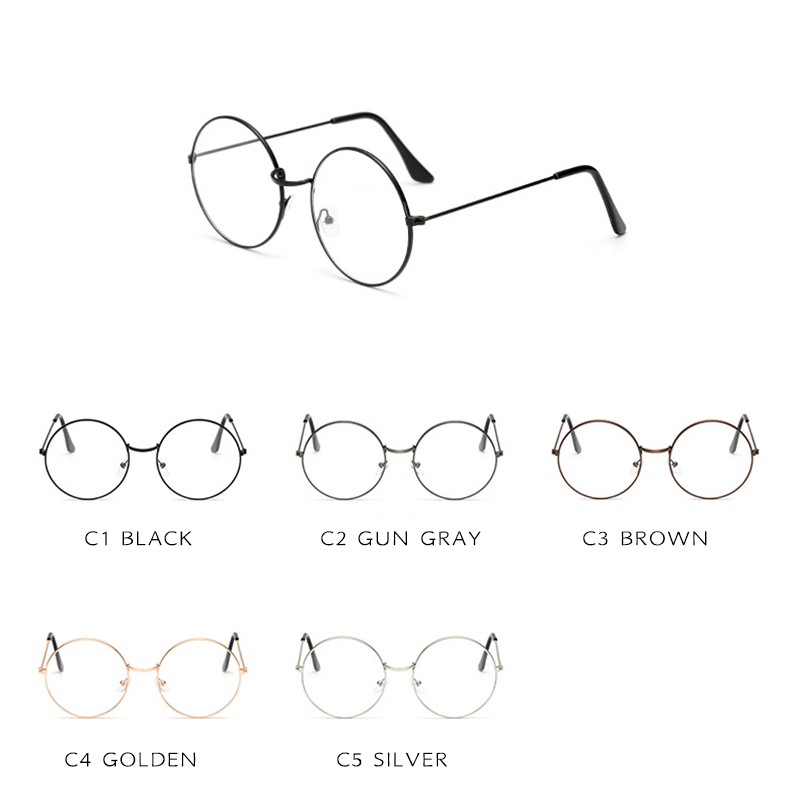 （YUZHU）COD Bayar di Tempat Western Retro Bundar Besi Frame Kacamata Wanita/Pria Eyeglasses Women/Men