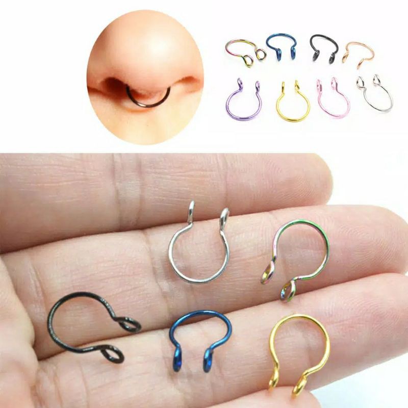 Anting Nose Fake Septum Model Jepit Stainless Steel 5 Color