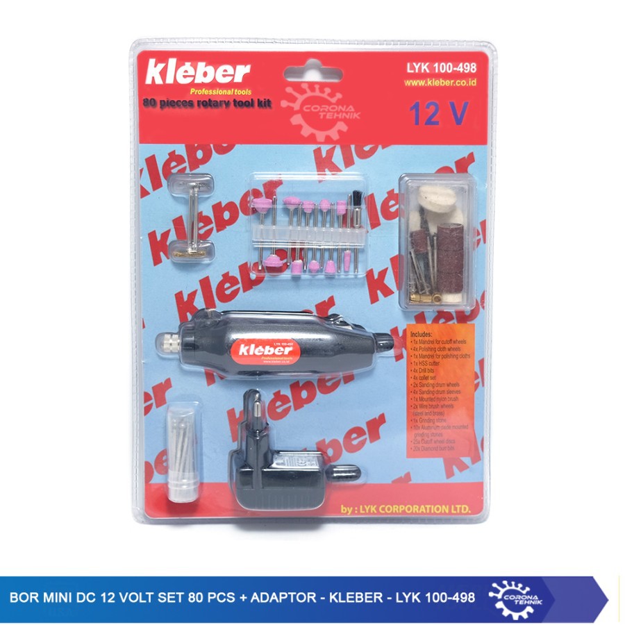 Kleber - LYK 100-498- Bor Mini DC 12 Volt Set 80 Pcs + Adaptor