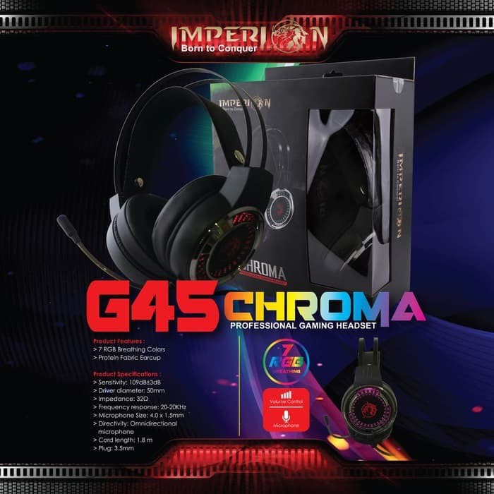 Headset gaming imperion wired 3.5mm &amp; Usb running led rgb chroma Hs-g45 - Headphone