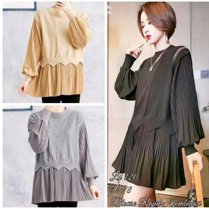 ATASAN/DRESS TUNIK PLISKET KOMBINASI RAJUT IMPORT PREMIUM