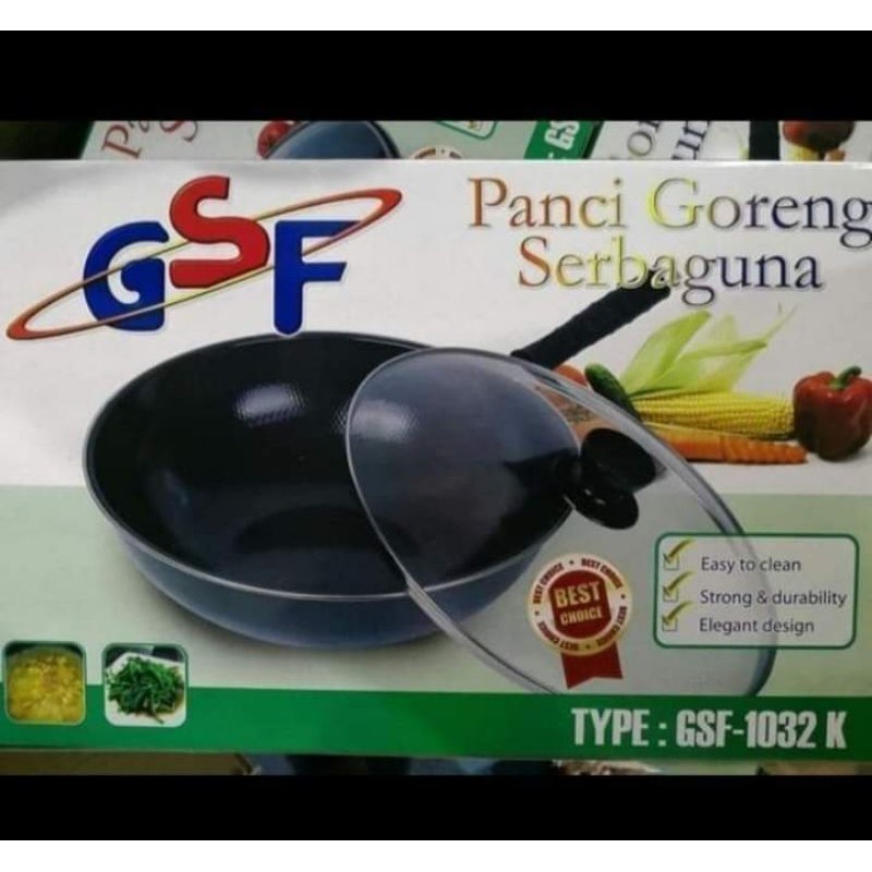 PANCI GORENG / WAJAN 32 CM GSF TUTUP KACA /WAJAN ENAMEL GANGGANG (2 KUPING) 34 CM