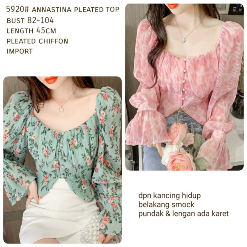 MDLV ~ 5920# Annatina Pleated Top Atasan Blouse Import