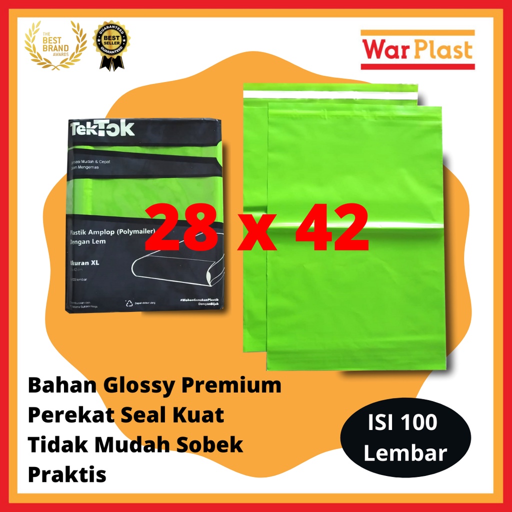 Plastik Polymailer Amplop Plastik Packing TekTok - Uk XL 28x42 - Hijau