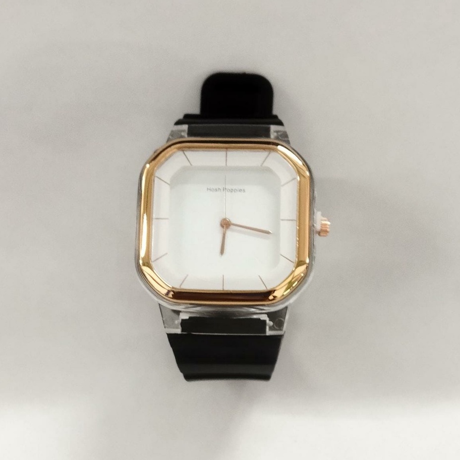MKL - Jam Wanita Hosh Poppies Kotak Rubber Crono off Type HP60 JT036-PUTIH HITAM