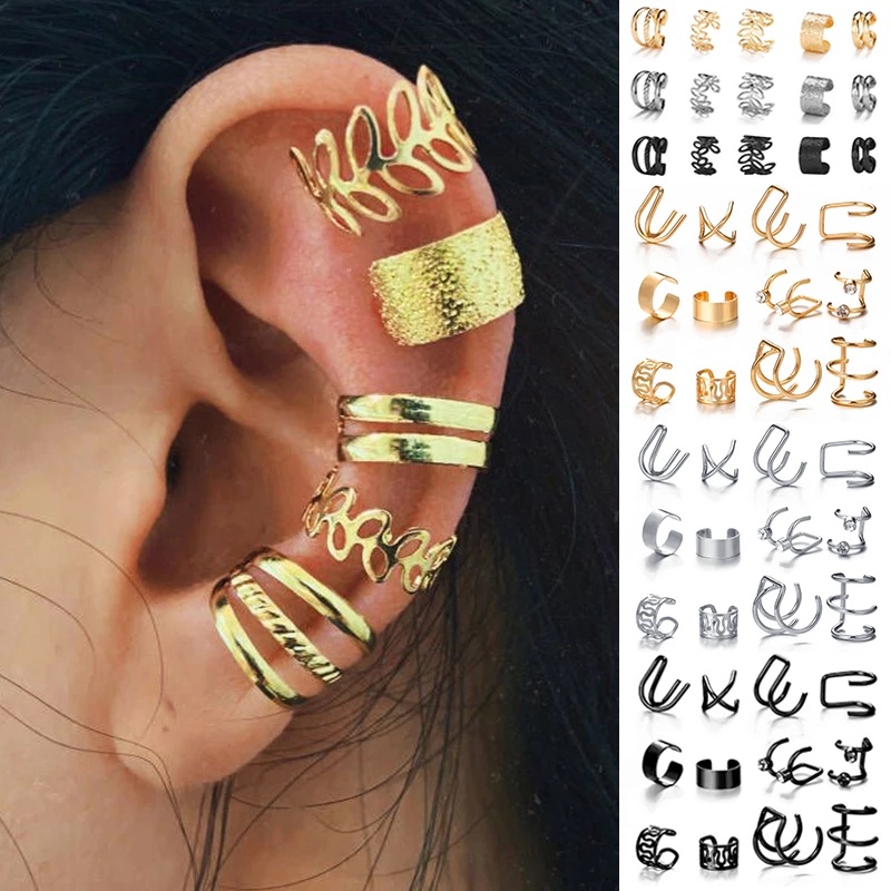 5 Pasang / Set Anting Tusuk Desain Geometri Hias Berlian Imitasi Gaya Elegan Untuk Wanita