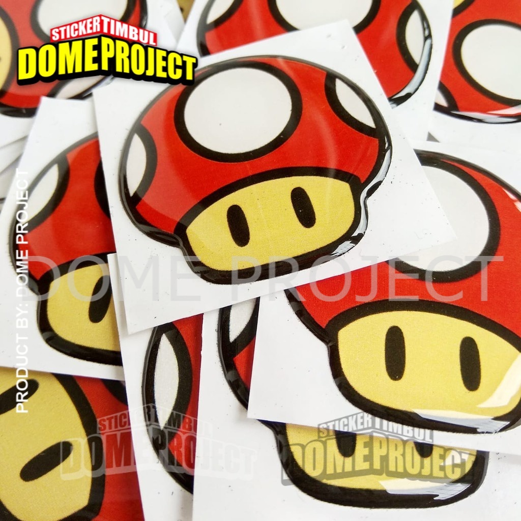 RED MUSHROOM MARIO BROS EMBLEM STIKER RESIN LENTUR STICKER OUTDOOR STIKER MOTOR