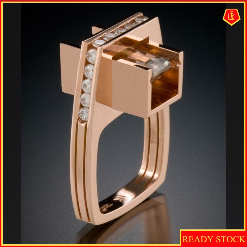 [Ready Stock]Fashion Personality 14K Rose Gold Micro Inlaid with Diamond Ring