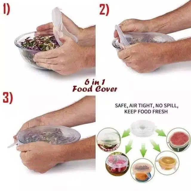 HanyaBeli Penutup Tempat Makanan Silikon Food Cover 6 in 1 Buah Elastis Stretch Kualitas TEBAL