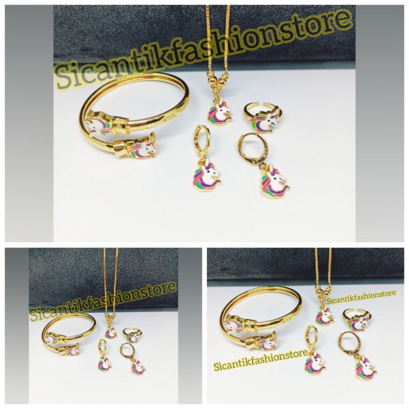 PROMO KALUNG TITANIUM PERHIASAN SET ANAK-ANAK PONY SATU PAKET GELANG/ANTING/CINCIN/KALUNG LAPIS EMAS