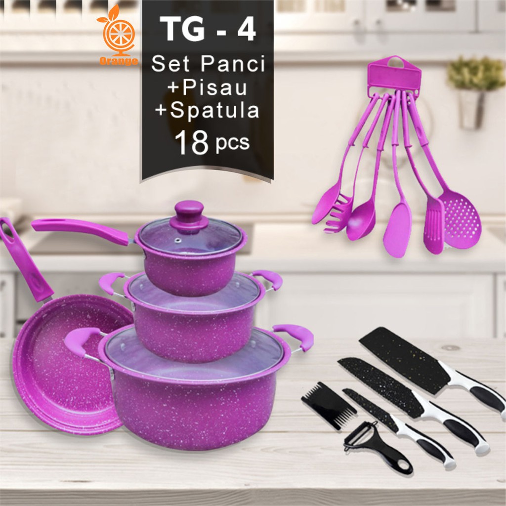 Panci 18 Set Free Spatula dan Pisau Tutup Kaca Serbaguna Anti Lengket Murah Worldhome66