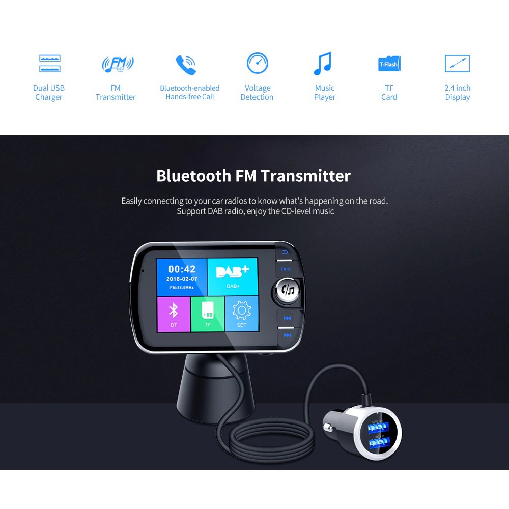 DAB004 - Digital Audio Broadcasting wth FM Transmitter and Car Charger - DAB+ &amp; USB Car Charger