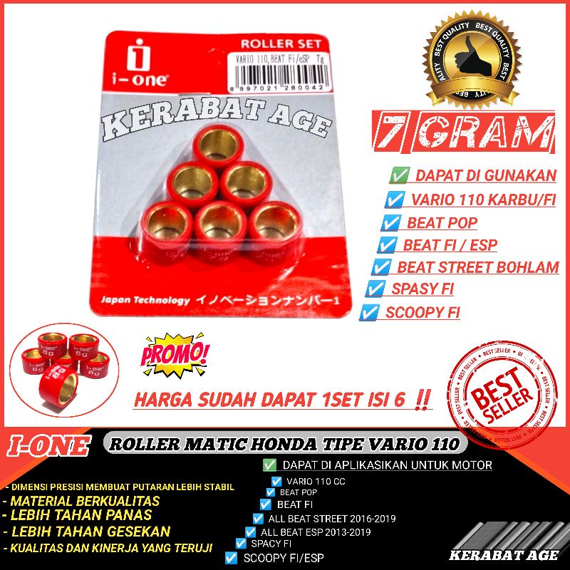 7 GRAM ROLLER ROLER LOLER RACING BEAT FI ESP STREET VARIO 110 KARBU SCOOPY FI GR ORIGINAL I-ONE