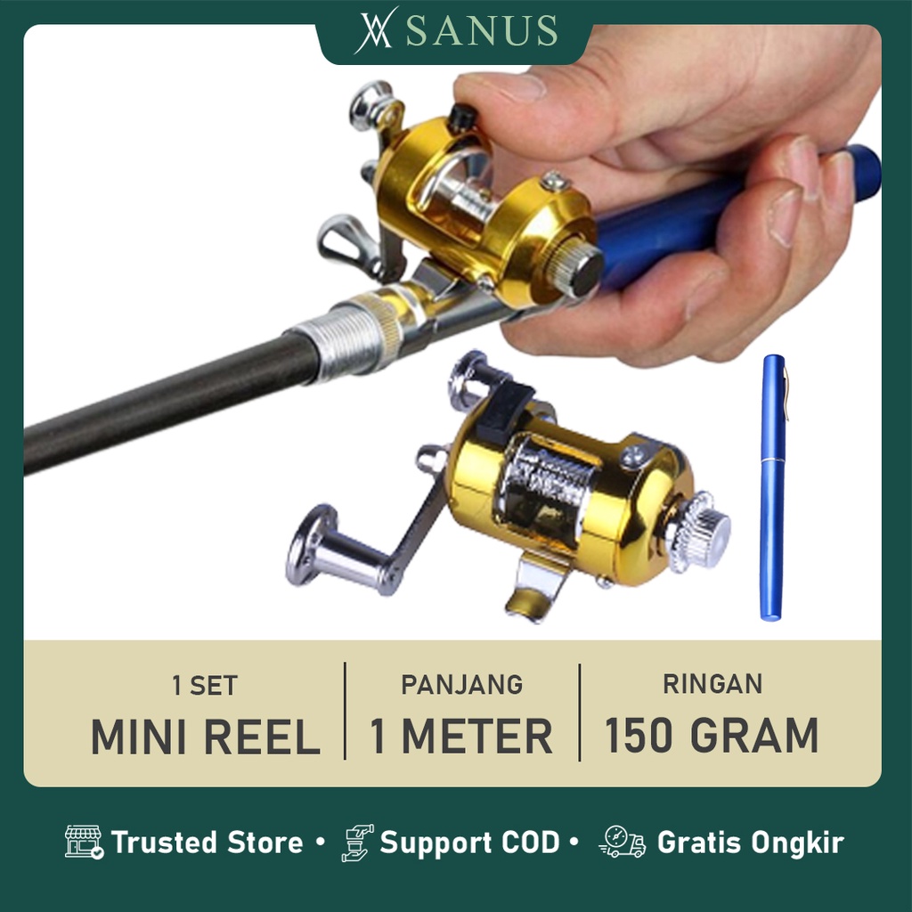 Joran Pancing Pulpen Free Reel Kecil Pancingan Pulpen Mini Fishing Rod Pen Portable Import Original Bergaransi - SANUS.ID
