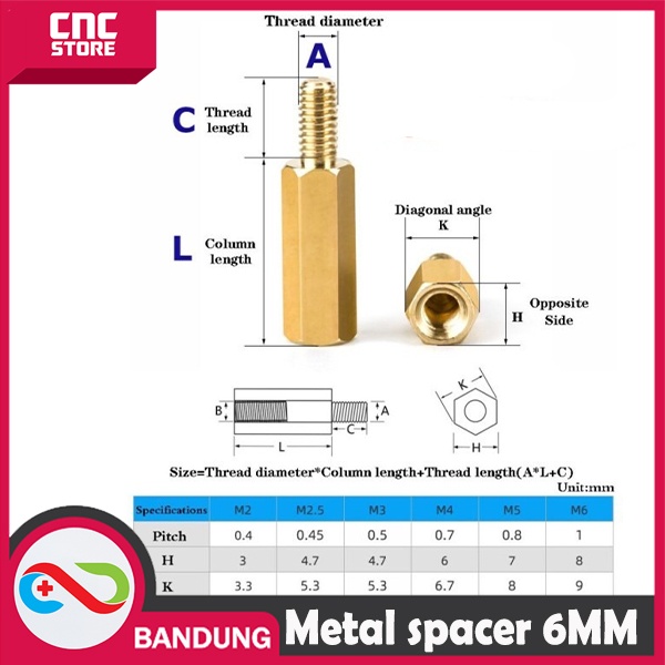 SPACER PCB METAL LOGAM 6x3MM SPACER KUNINGAN HEXAGON JP3 M3 PLUS NUT