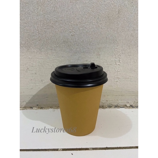 papercup coklat 8 oz + tutup hitam / gelas kertas / gelas kopi