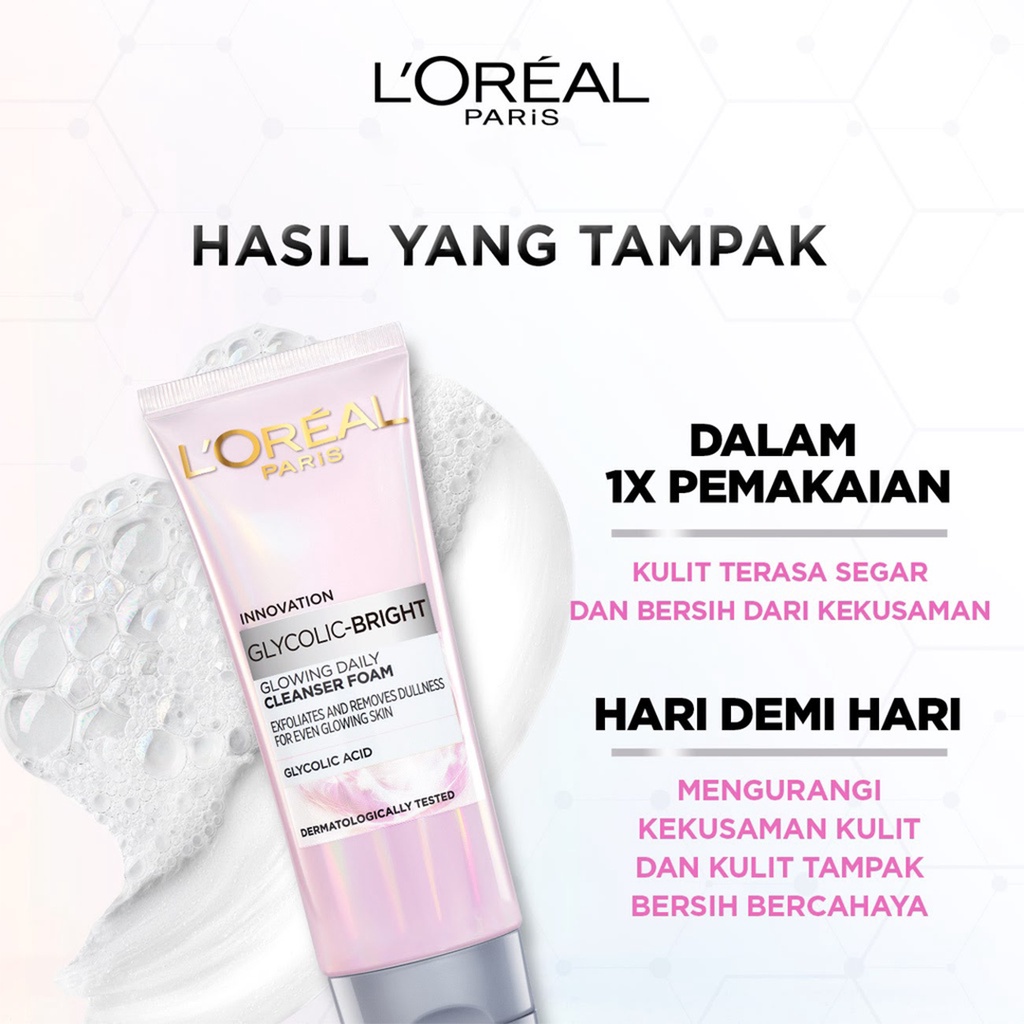 ❤ BELIA ❤ LOREAL PARIS Glycolic Bright Glowing Series | Instant Serum | Daily Cleanser Foam | Cream Day SPF 17 | Night | Mask Sheet | Acid | L'Oreal | BPOM