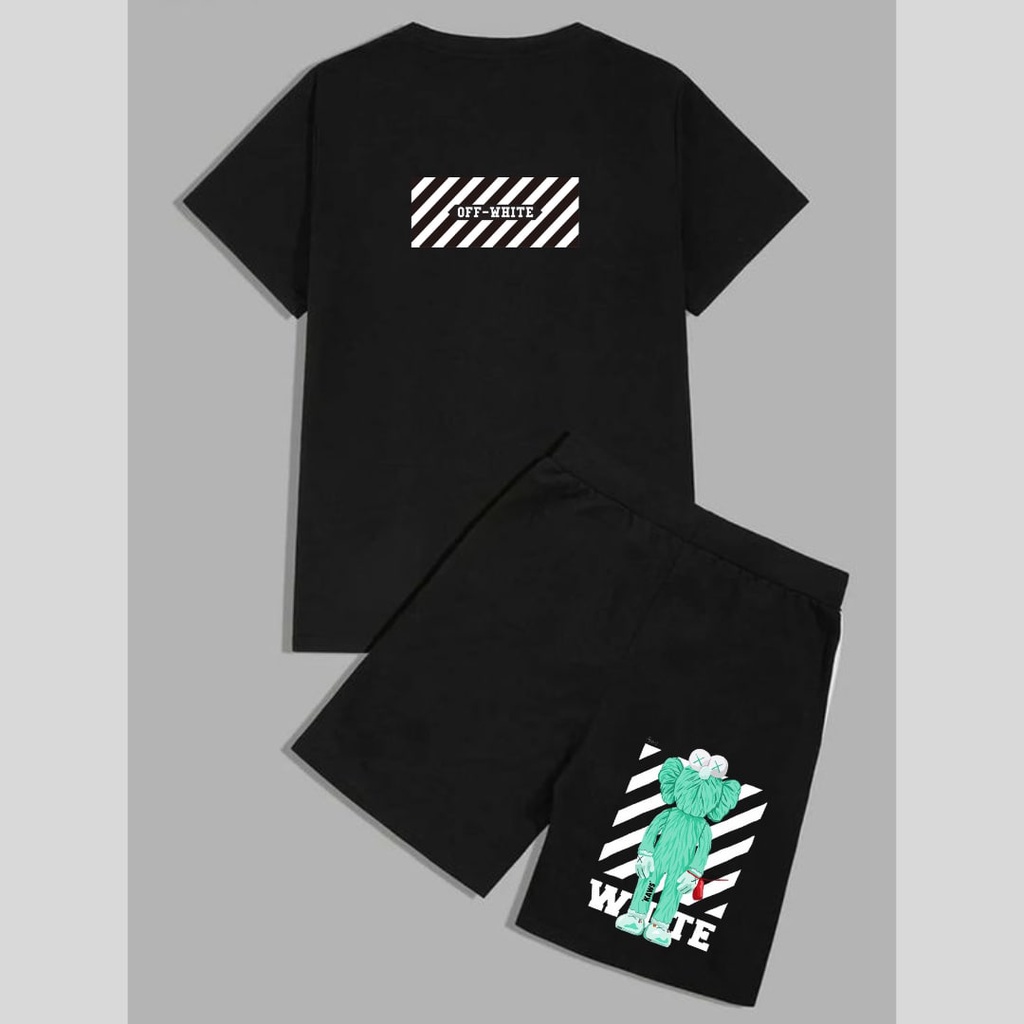 Clothing May - 1 Set Kaos Boxer Off White 1 Set One Set Oneset Satu Pasang Satu Setel Fashion Sepasang Kaos Koas Set Boxer Distro Kekinin T Shirt Tshirt T-Shirt Premium Murah Unisex Sablon Dtf Murah Celana Pria Pendek Tali Kolor Bokser