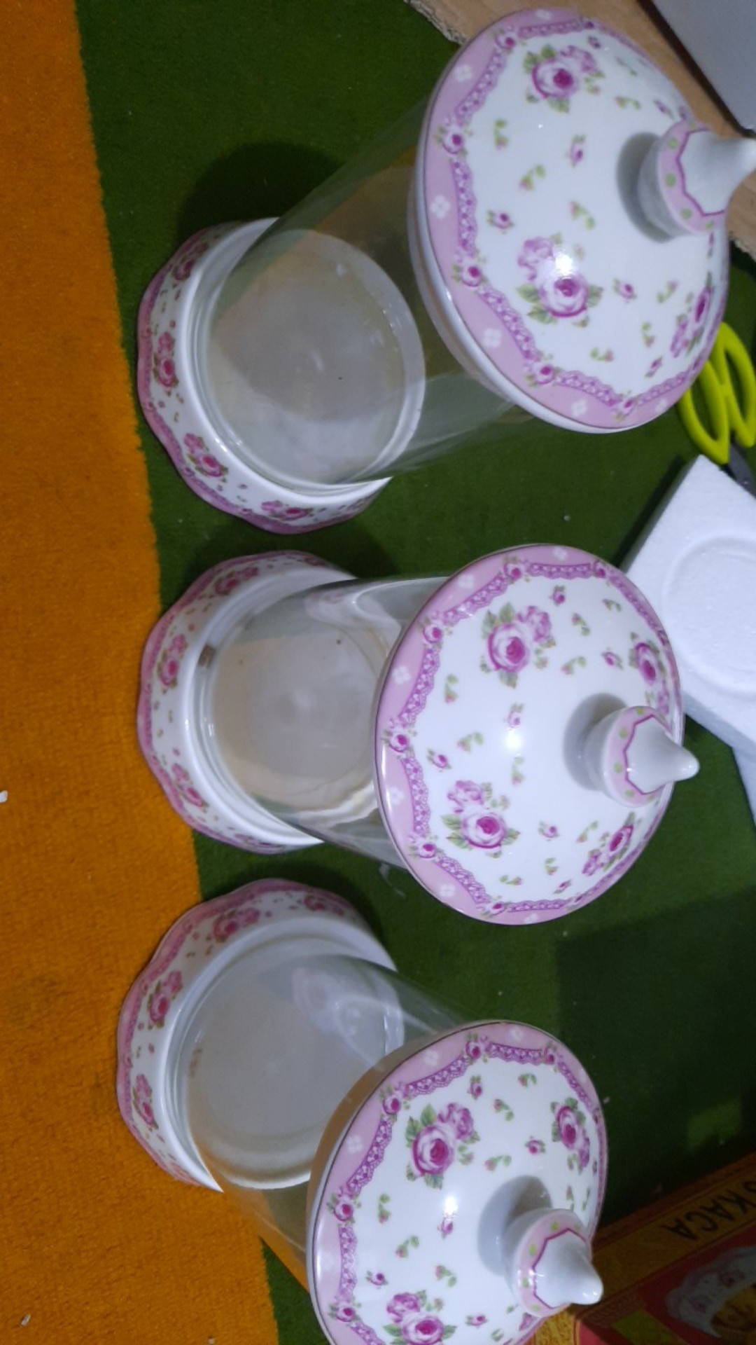 Toples Kaca Set / Keramik  Motif Isi 3set / Rosegarden Bistro 1833