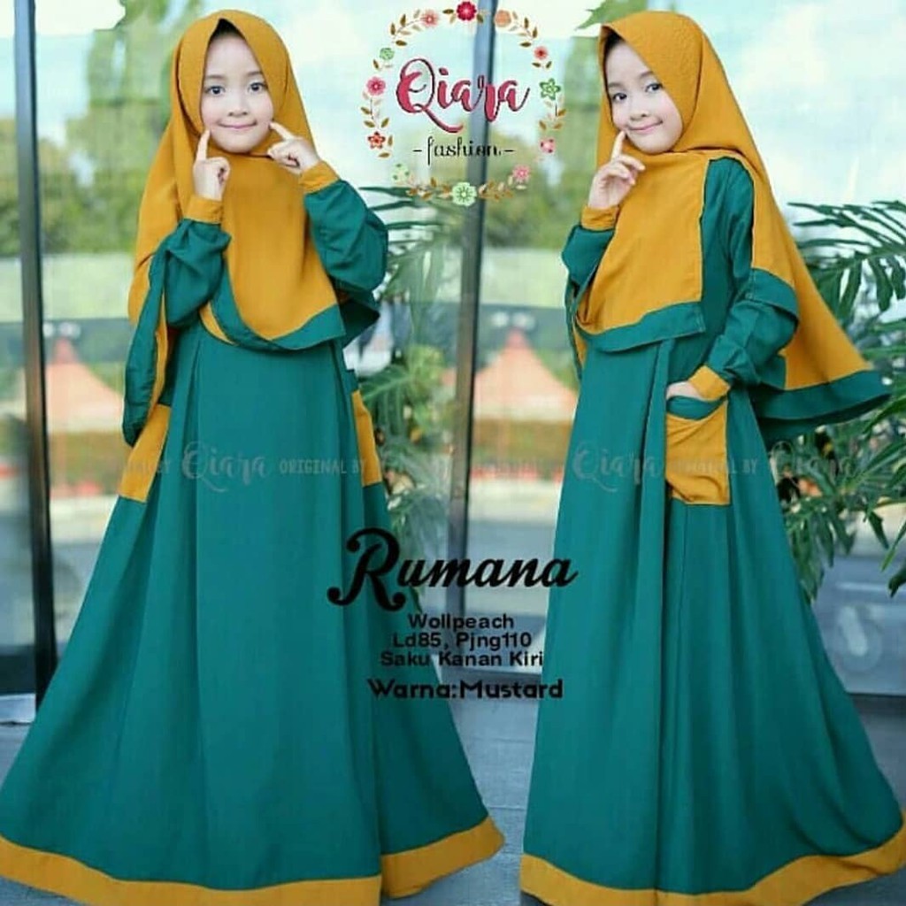 RUMANA KIDS DRESS Wolfice Gamis Anak 7-9 tahun Trendy Modern Kids Baju Panjang Stelan Syar’i Polos 2022