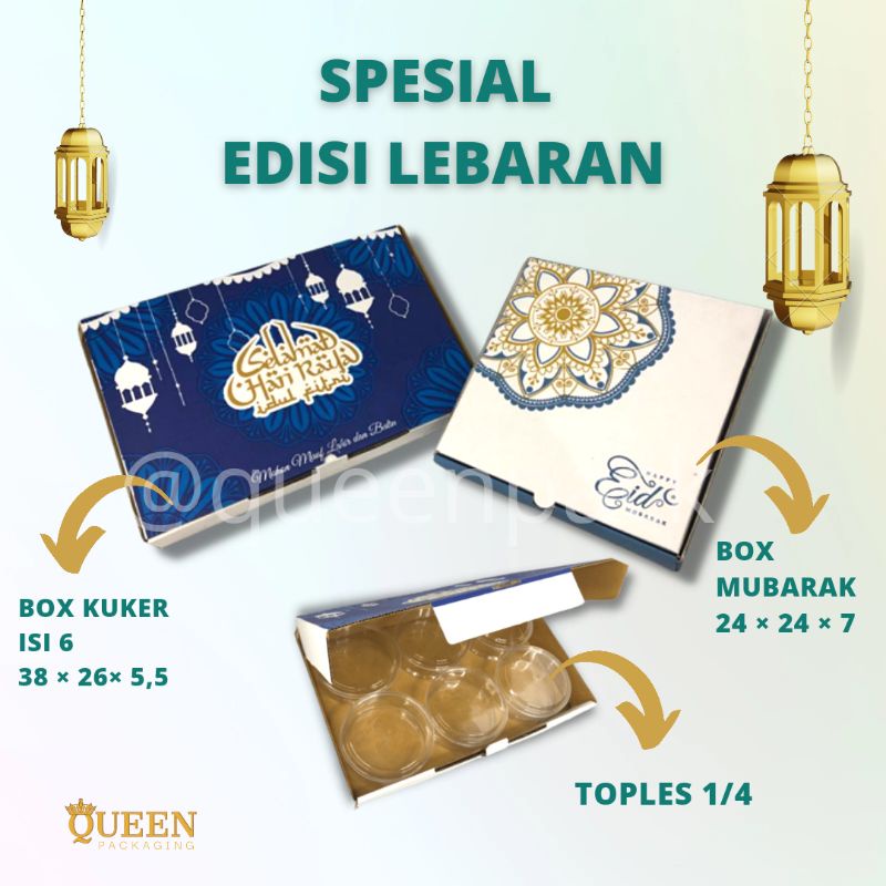

BOX EDISI LEBARAN| TOPLES KUE KERING 1/4 | KARDUS EID MUBARAK | KARDUS KUE KERING ISI 6 | BOX KUKER ISI 6