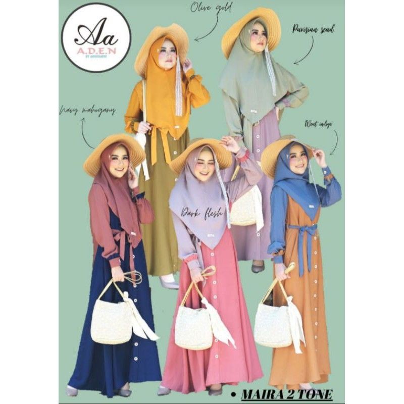 Maira 2 tone set gamis khimar by aden