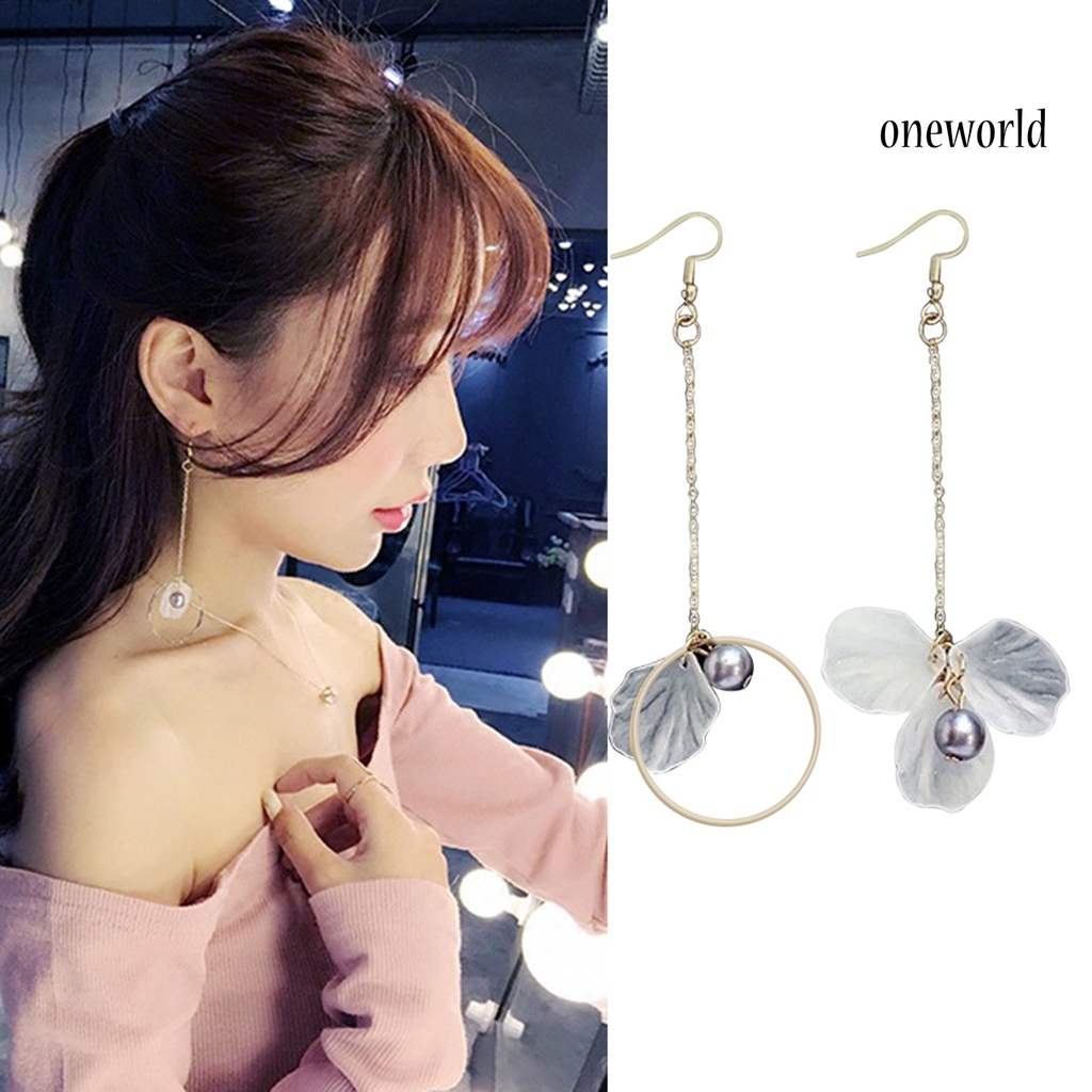 OW@ 1 Pair Women Flower Petal Bell Shape Hook Dangle Earrings for Wedding Party