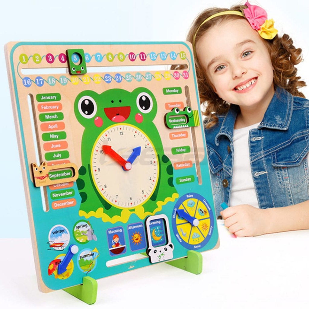 Mainan Edukasi Pengenalan Waktu / Cuaca , dll | CLOCK WOODEN TOYS