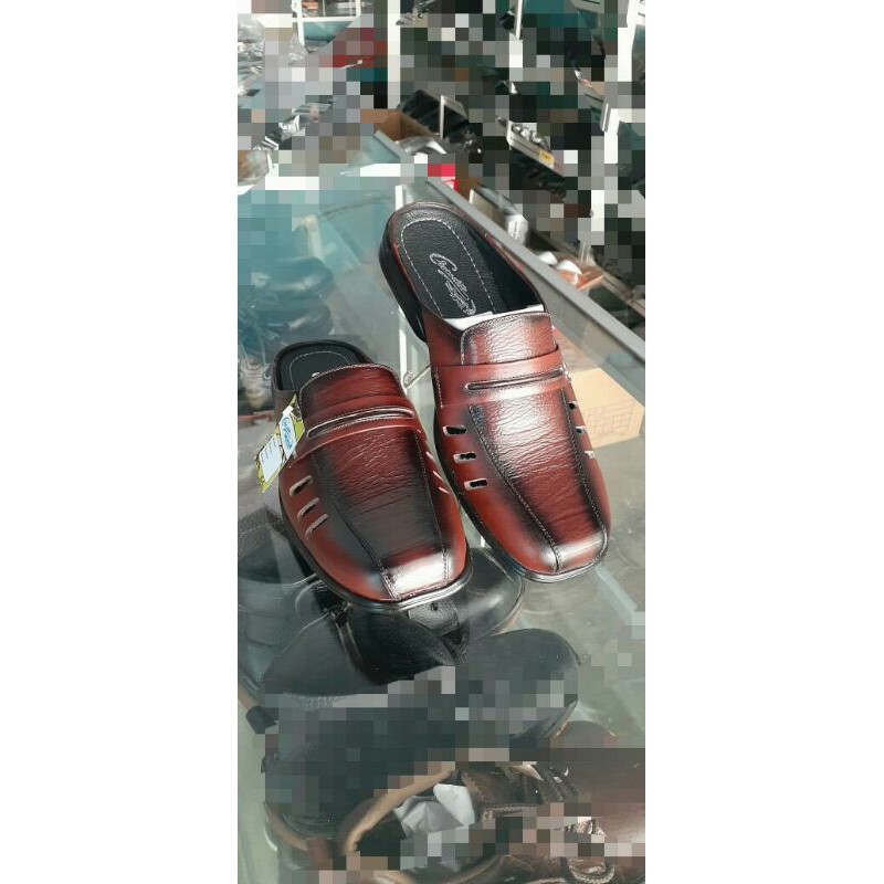 Sandal pria slop kulit asli sendal selop slip on casual flat terbaru bapak pria laki ayah terbaru