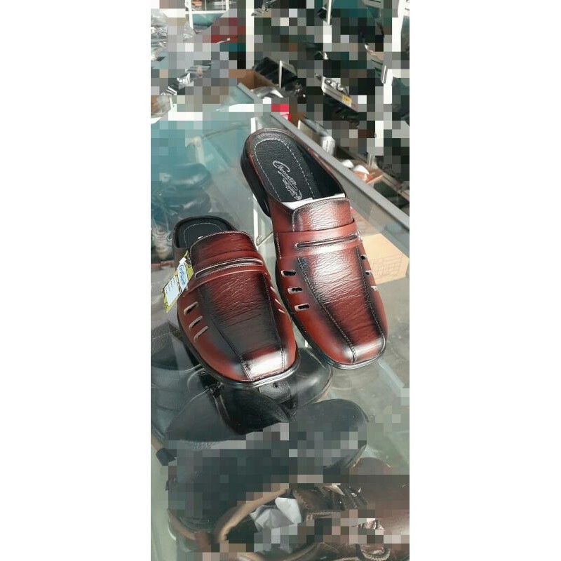 Sandal slop kulit asli pria coklat 38 39 40 41 42 43