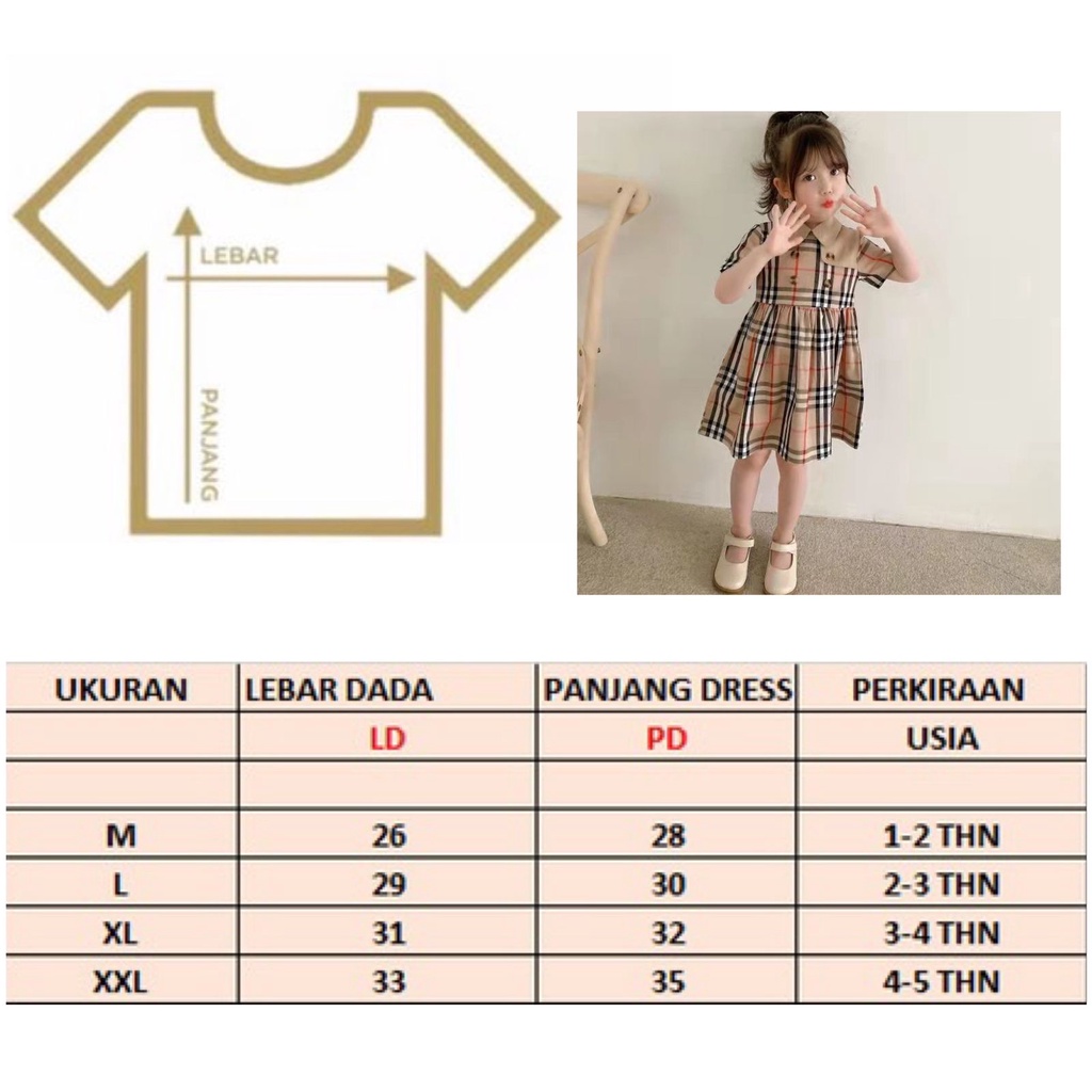 BAJU DRESS ANAK PEREMPUAN BAHAN KATUN MOTIF BUrBEERY SIZE 2 TAHUN - 5 TAHUN BERKUALITAS PREMIUM DAN MURAH