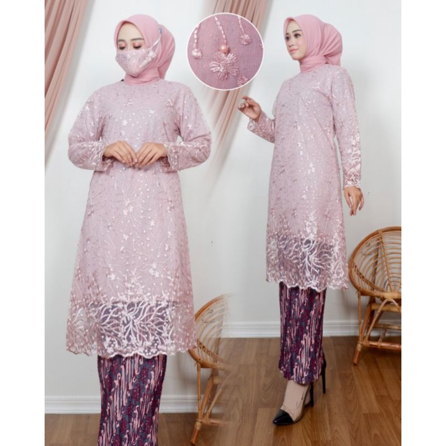 KEBAYA BROKAT TUNIK BAJU KURUNG MODERN/ SETELAN KEBAYA BRUKAT MUSLIM/DFS