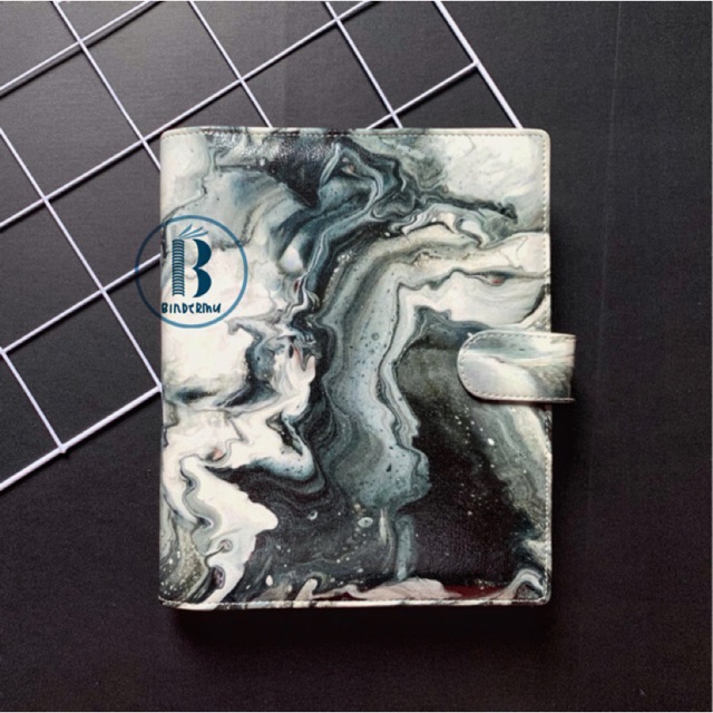 

Bindermu READY Binder Marble Monochrome Printing Kulit Multiring 20ring A5 26ring B5