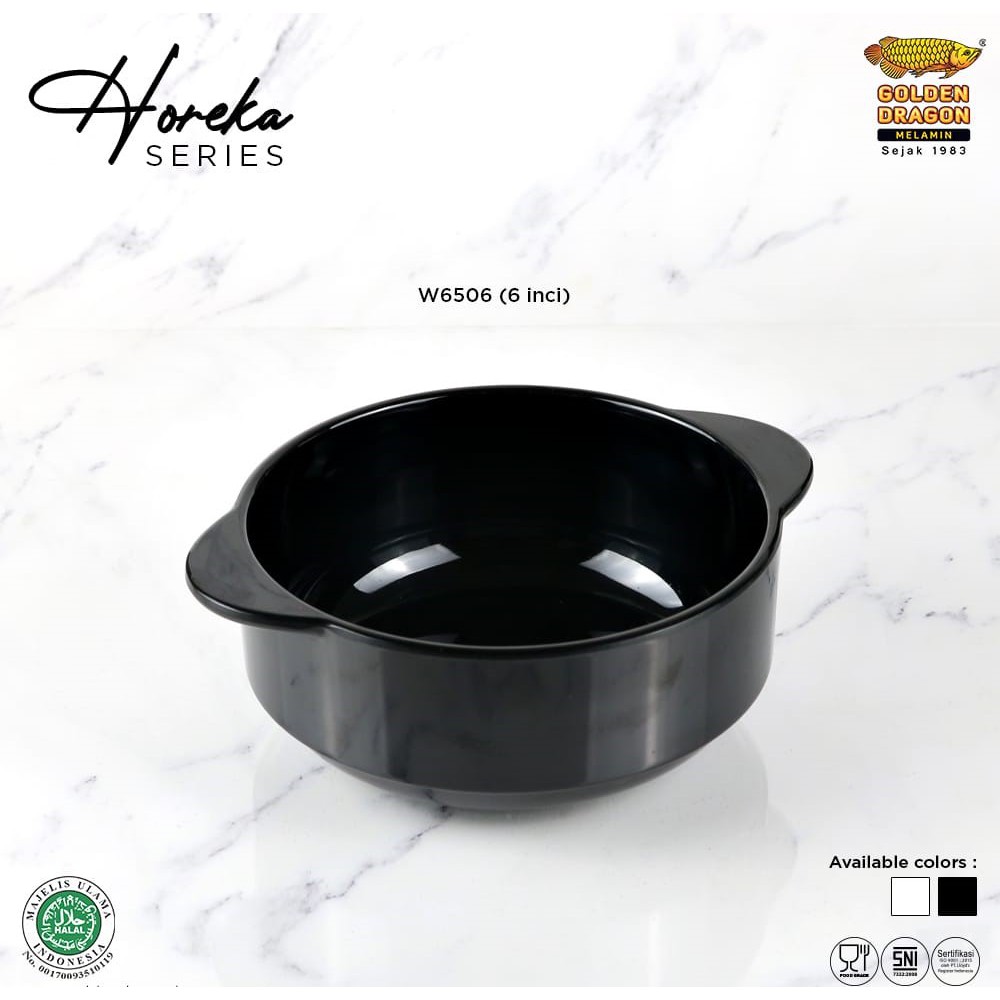 W6506 Mangkok MELAMINE Horeka HITAM - Golden Dragon - Mangkok Sup melamin tampilan mewah