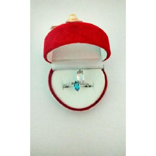 Cincin White And Blue Crystal Aquamarine Silver Ring size7