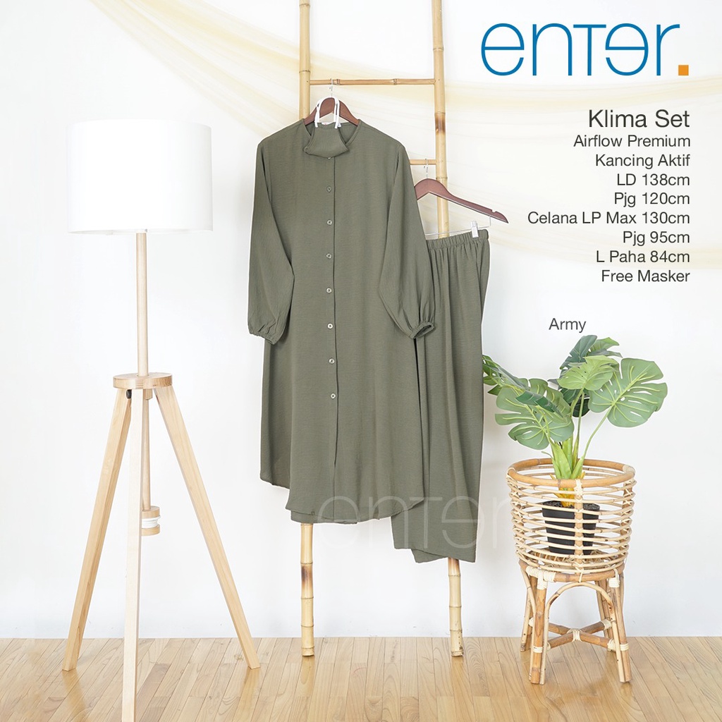 Enter Klima Set Stelan Wanita Kekinian One Set Crinkle Airflow Baju Setelan Jumbo LD 138-Army