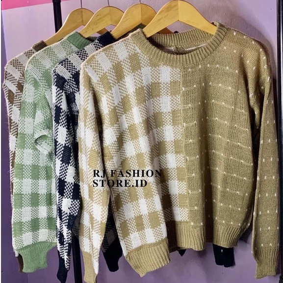 RAIN SWEATER RAJUT KOREA / ATASAN RAJUT TWO TONE MIX / ATASAN RAJUT WANITA