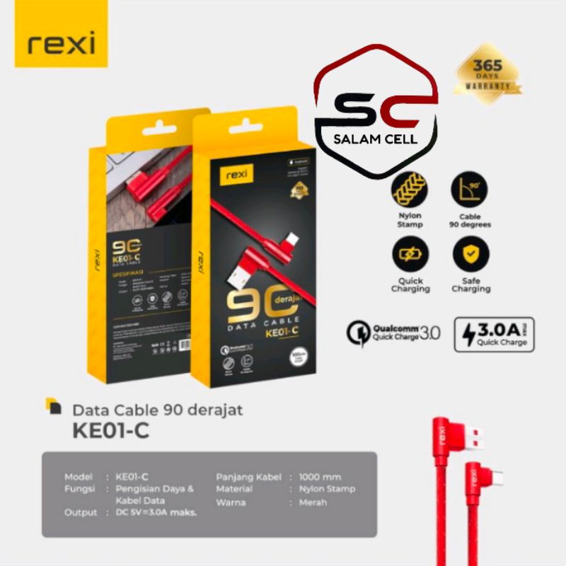 Kabel Data Type C Rexi KE01C Quick Charge 3.0 Garansi Resmi