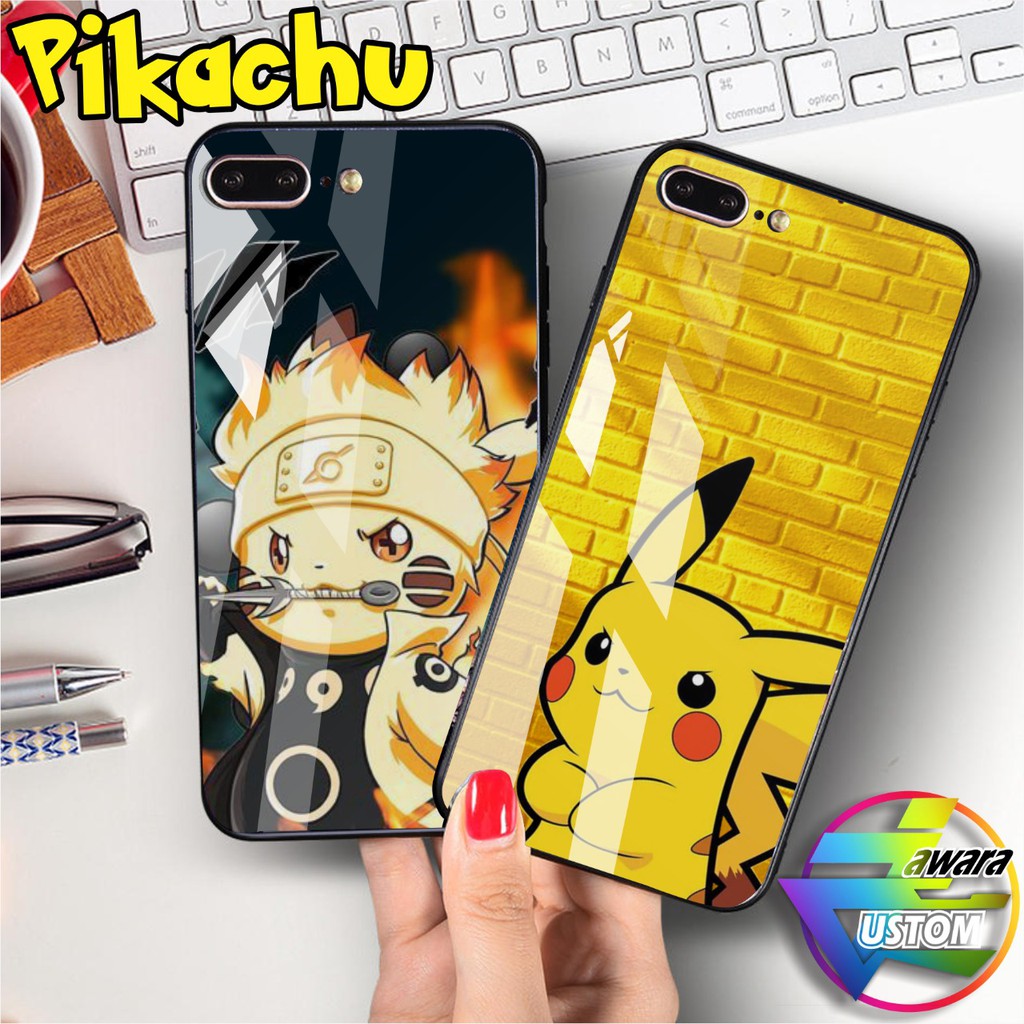 JW Case Casing Softcase fuze gambar Pikachu Back Case Glass Kaca Oppo Vivo Xiaomi Iphone All Type