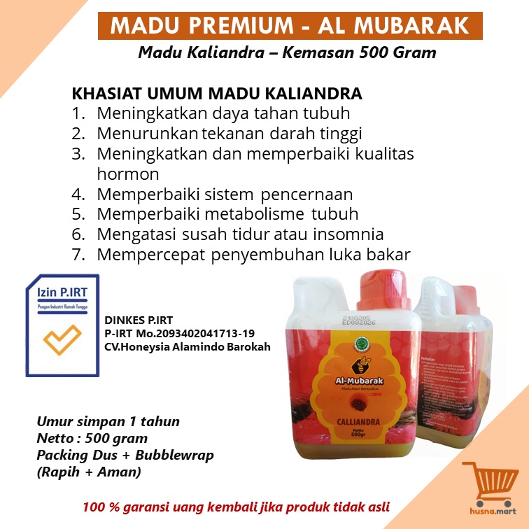 Madu Kaliandra Al Mubarak kemasan 500 gram Asli Murni