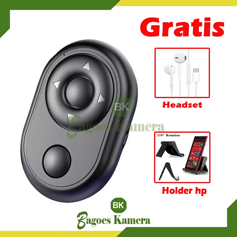 Remote bluetooth kamera hp NVN-BR1 bonus Holder hp dan Headset Earphone handsfree Remote Bluetooth R