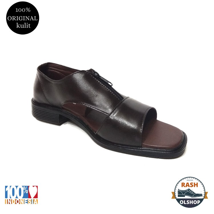 Sepatu sandal kenip pria bahan kulit asli modl sleting sepatu bapak bapak