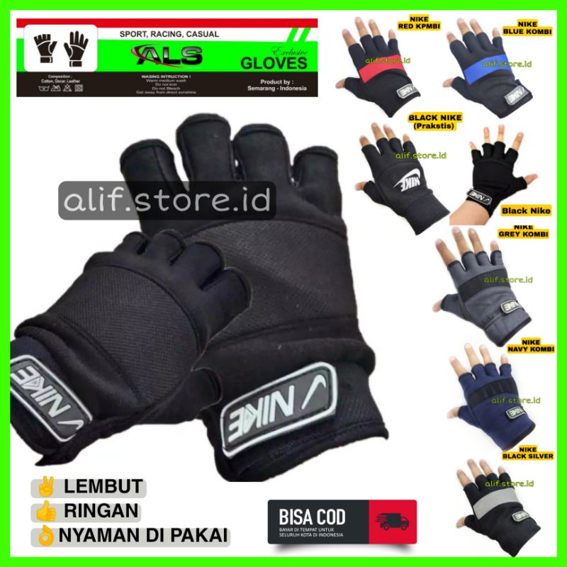 Sarung tangan motor pria half finger cevlar gym fitness nk bikers murah terlaris