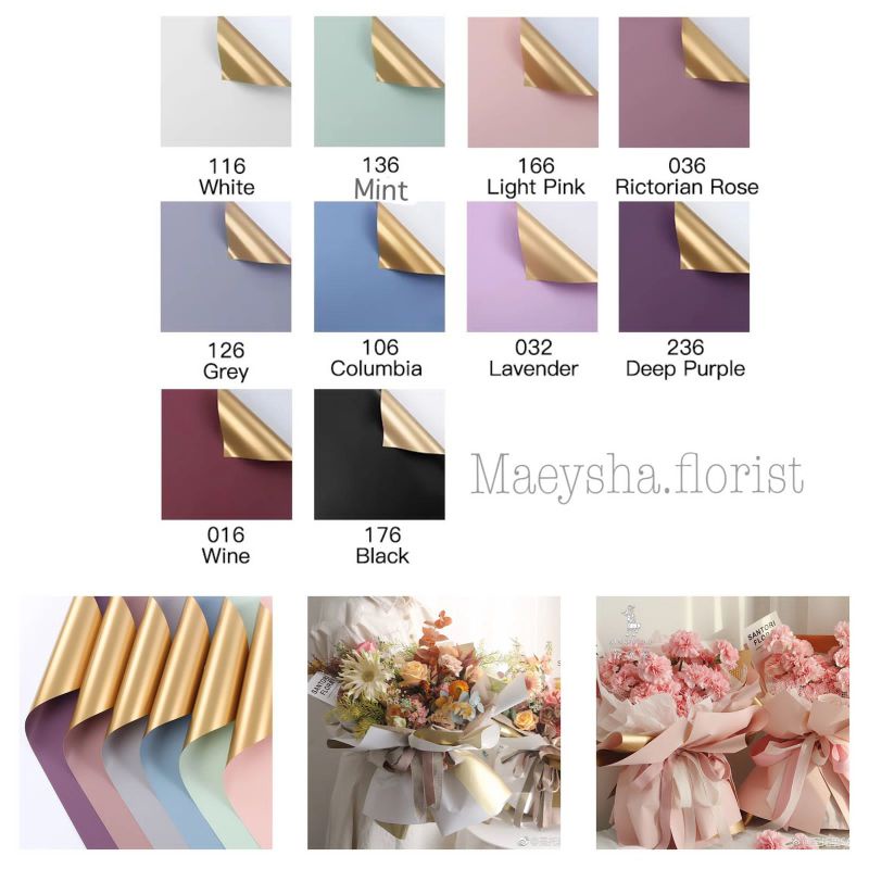 ( 5 Lembar) Kertas buket cellophane bicolor gold kertas bunga l (WAJIB BELI KARDUS) flower wrapping