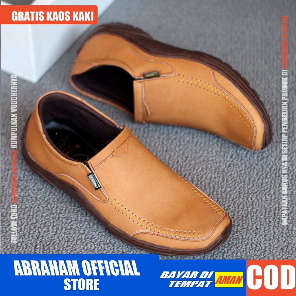 ABRHM VERDIC Sepatu Slip On Pria Kulit Asli Sepatu Pria Casual Pantofel KerjaSepatu Kasual Slop Anti Slip Semi Formal Kerja Kuliah Gaya Santai Keren Kekinian Original Murah Terlaris