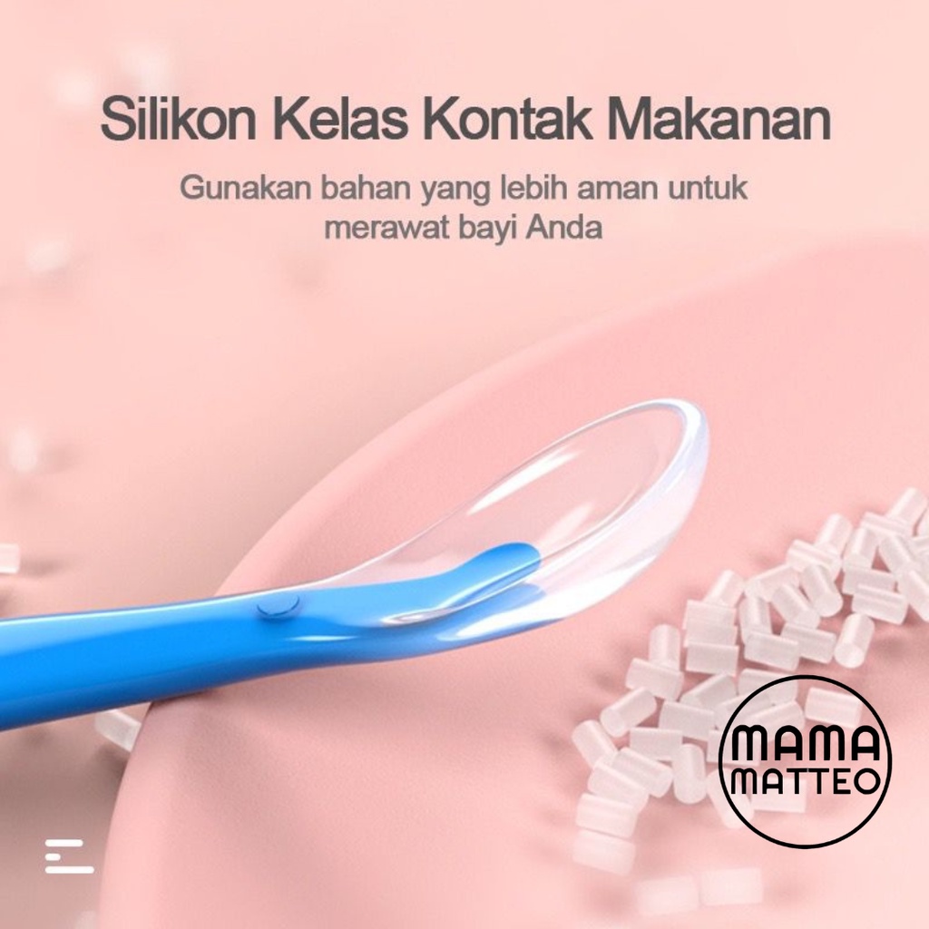 Sendok Makan Bayi Silikon Panjang / Sendok Panjang Lentur Anak MPASI Baby Silicone Long Spoon Lentur Warna Pink Orange Biru Hijau