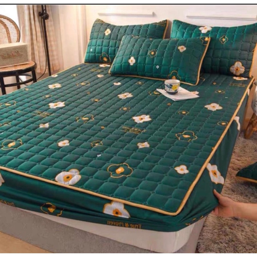 Sprei Waterproof Anti Air Ompol Motif Karakter Size 180x200-Egg Hijau