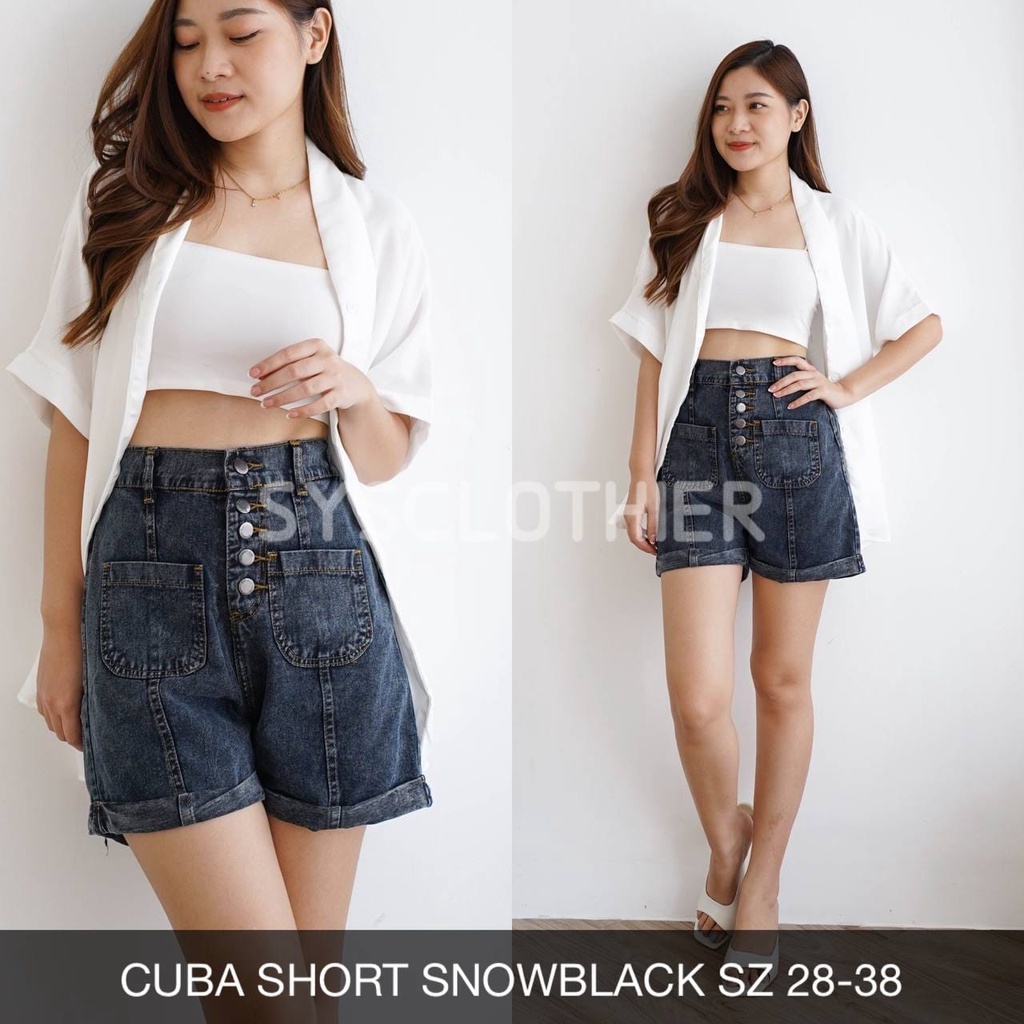 CELANA JEANS WANITA CUBA RUBBER SHORT